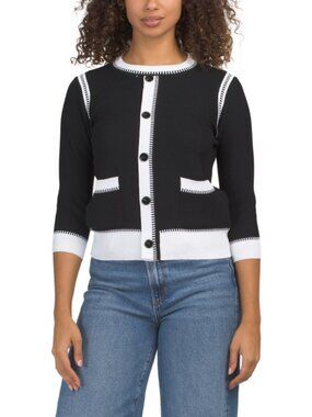 NANCY YANG Color Block Button Front Cardigan